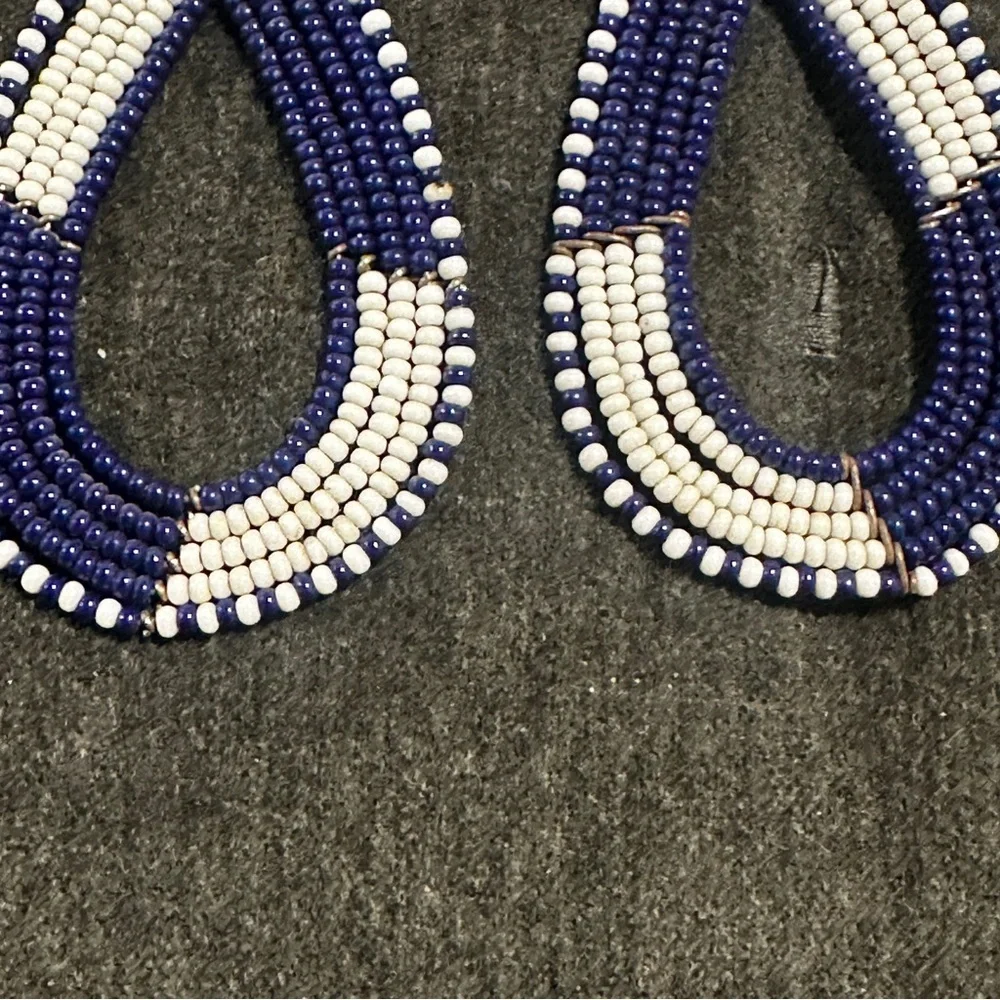 NEW African Handmade Beaded Earrings Blue and White